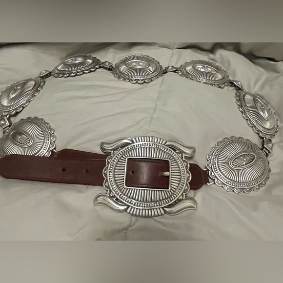 Justin Boots Other - Justin Silver and Brown Concho Belt, cowgirl boho vintage like new